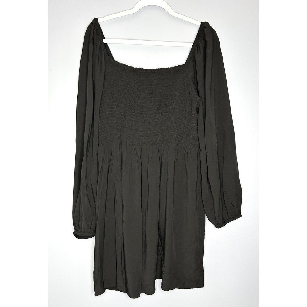 Gap Babydoll Puff Sleeve Smocked Mini Dress 2XL Black Square Neck Milk Maid - Picture 2 of 14
